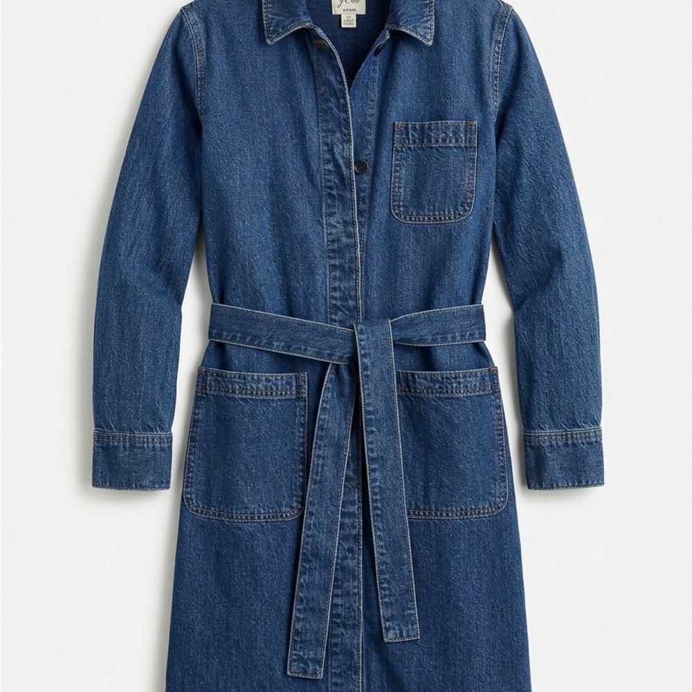 J.Crew women's blue denim duster trench coat.